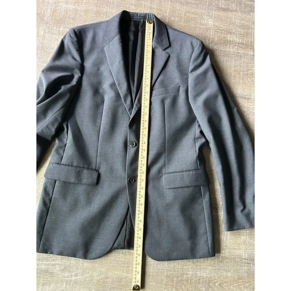 Hugo Boss Mens 40L Gray Virgin Wool Blazer Two Button Sport Coat Jacket